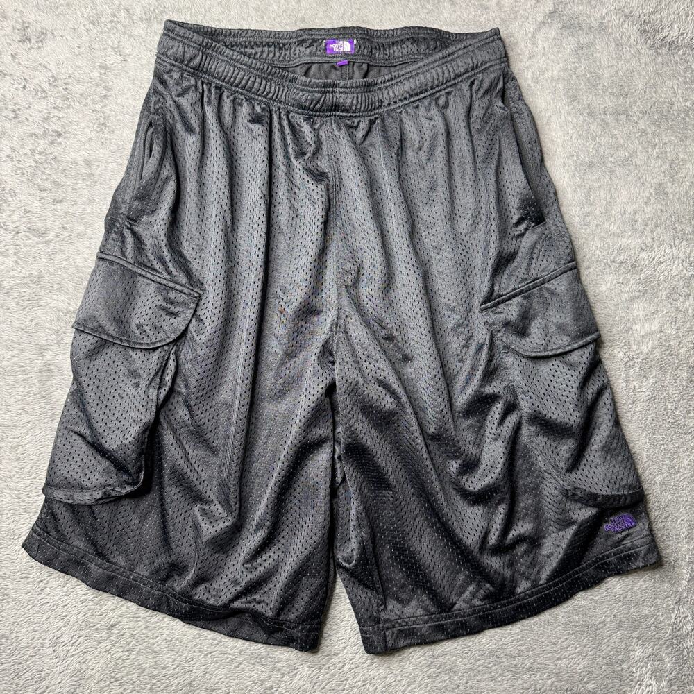 Y2K The North Face Purple Label Baggy Cargo Shorts Jersey Mesh Black Mens M 32